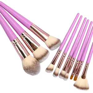 Professional 10-Piece Purple Makeup Brush Set with Soft Powder and Eye Makeup Brushes