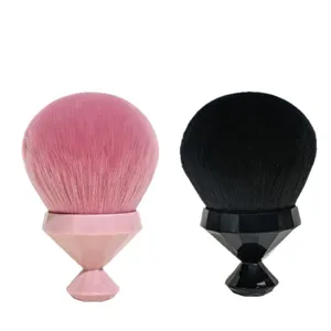 Large diamond makeup brush mushroom powder blush brush set of two pink and black colors.