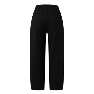 Vue détaillée du pantalon harem noir à taille haute décontracté montrant le dos.