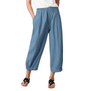 Femme decontractée ample pantalon harem taille haute coton lin large jambe