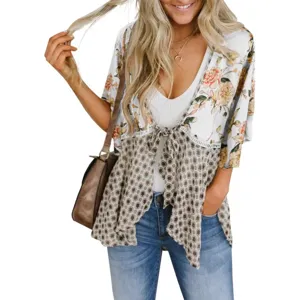 Sommertrend lässige florale bedruckte V-Ausschnitt Chiffon Bluse mit Bindeband für Damen.