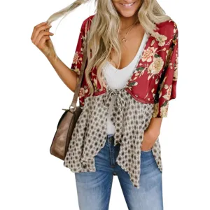Lockerer Sommer Blumen-Print V-Ausschnitt Chiffon Cardigan Bluse für Damen Freizeitkleidung