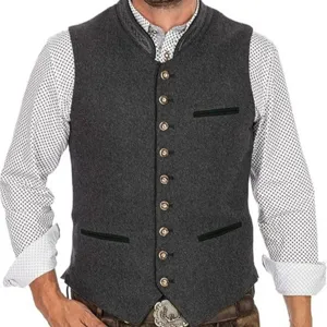 Gilet de Costumes Formel pour Hommes Col en V Boutonné Simple Coupe Slim Business Casual pour Mariage