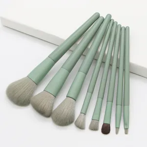 8-piece matcha green makeup brush set with soft bristles and wooden handles for daily use.