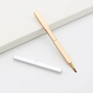 Portable retractable lip brush metal case mini makeup brush cosmetic tool gold & silver