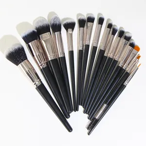 Detailed view of the 16-piece makeup brush set featuring black handles and soft bristles.