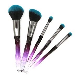 5 Pieces Crystal Makeup Brush Set Gradient Purple Handle Soft Bristles Cosmetic Tools