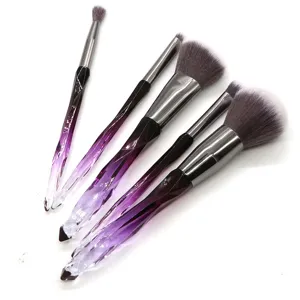 5pcs crystal diamond makeup brush set purple gradient handle professional beauty cosmetic tools