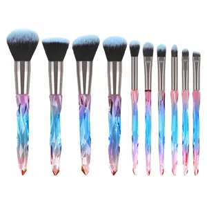 10pcs crystal diamond makeup brush set, professional foundation blending powder brush detail.
