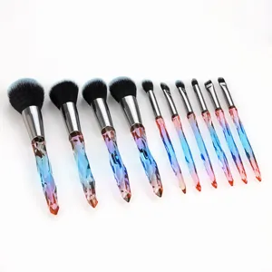10 pcs crystal makeup brush set diamond handle professional cosmetic tools for face and eye makeup.