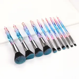 10pcs diamond crystal makeup brush set glass geometric handle powder contour brush tools