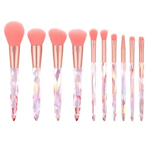 10pcs Crystal Makeup Brush Set Pink Diamond Handle Professional Cosmetic Face Eye Tools