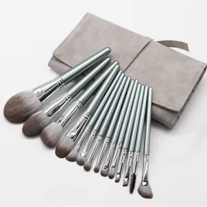 14pcs makeup brush set with grey velvet pouch, soft hair for eye face makeup tools.