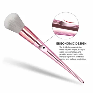 Ergonomischer rosa Puder-Make-up-Pinsel mit dreiseitig konkavem Griff für perfekten Halt.