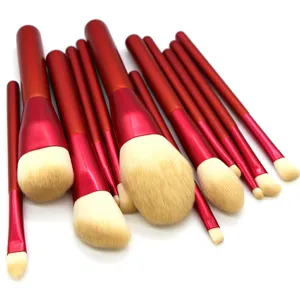 12 piece red makeup brush set professional facial eye cosmetic tools soft synthetic bristles