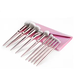 10-teiliges Roségold Make-up Pinsel Set mit glänzender rosafarbener Kosmetiktasche.