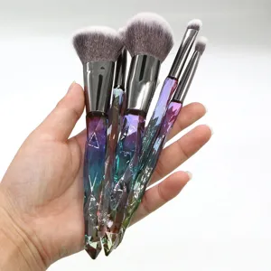 5-Piece Crystal Diamond Makeup Brush Set Colorful Transparent Handle Professional Tools