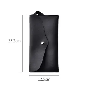 Black makeup brush storage bag portable PU leather cosmetic pouch organizer with snap button 23.2cm