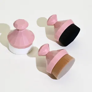 Pink diamond makeup brush detail view for smooth liquid foundation and soft dense bristles.