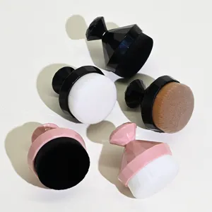 Close-up detail of diamond makeup brush with soft dense bristles for flawless finish.