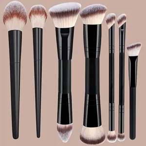 Juego de Pinceles de Maquillaje Profesionales de Doble Extremo Cerdas de Fibra Sintética Suave Polvo Contorno Facial Sombra de Ojos Herramientas de Belleza Portátiles