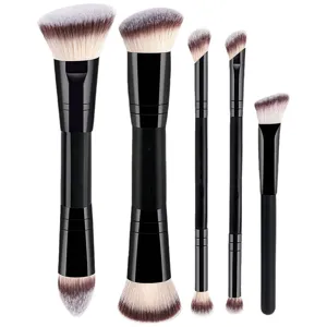 Juego de brochas de maquillaje de doble punta profesionales con cerdas suaves para cara y ojos.