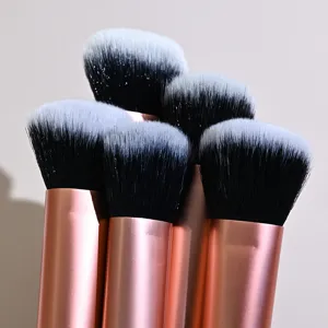 Brocha para Base de Oro Rosa Profesional Brocha de Maquillaje Facial Individual Cerdas Sintéticas Suaves Brocha de Contorno de Rubor Portátil para Mujeres Herramientas de Belleza Diarias