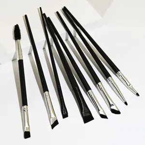 Professional 8-piece makeup brush set featuring angled eyebrow and fine eyeliner brushes.