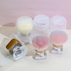 Makeup brush set with dust-proof transparent cover and clear crystal handle for loose powder blush.
