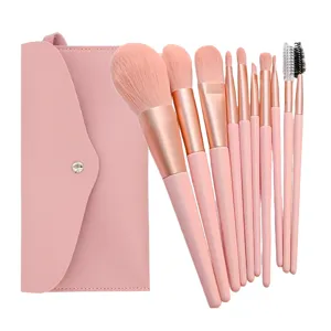 10tlg rosa Make-up Pinsel Set mit Tasche, weiche Borsten, professionelles Kosmetik Tool.