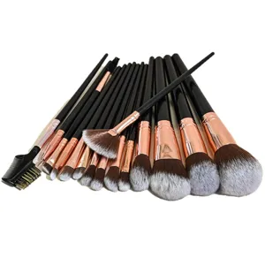 Professional 15pcs makeup brush set with black handles and rose gold ferrules for flawless beauty.