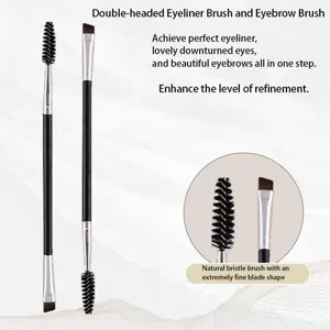 Detailed view of the double-headed eyeliner and eyebrow brush with fine angled bristles.