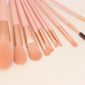 10-teiliges rosa Make-up Pinselset mit weichen Borsten für Puder und Lidschatten.