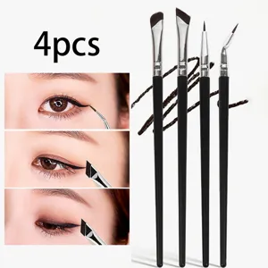 Set of 4 professional makeup brushes with angled heads and fine tips for detailed eye makeup.