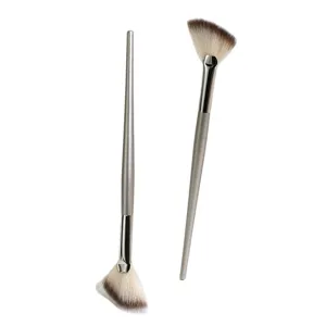 Professional silver handle fan makeup brush main product image showing two pieces.