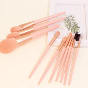 10 Stk. rosa Pinsel Set weiche Synthetikhaare Puder Lidschatten Kontur Make-up Pinsel