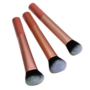 Set de brochas de maquillaje profesionales, cerdas sintéticas suaves con mango rosa largo.