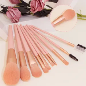 10-teiliges rosa Make-up-Pinsel-Set mit weichen Borsten für Puder, Lidschatten und feines Schminken.