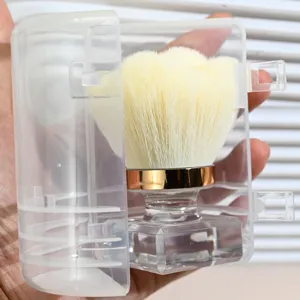 Nail dust brush with clear storage box, portable makeup blush brush with crystal clear handle.