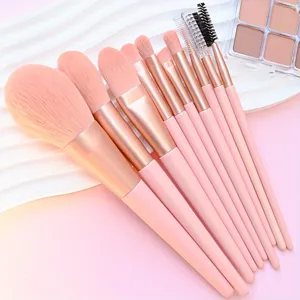 Rosa 10-teiliges Make-up Pinsel Set mit weichen Borsten für Puder, Lidschatten und Kontur.