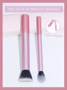 2 sets of pink makeup brushes with soft synthetic bristles for flawless facial and eye makeup.