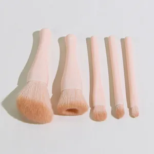 Set mit 5 rosafarbenen Pinsel fuer Make-up tragbare professionelle Schoeneitswerkzeuge Reisen.