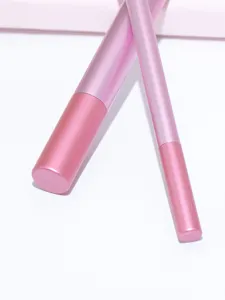 Set of 2 pink makeup brushes with metallic handles for precise eye shadow application.