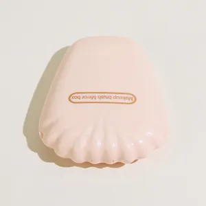 Tragbare rosa Muschel Make-up Pinsel Box mit Spiegel, kompaktes Reise Kosmetik Aufbewahrung Etui.
