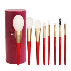8-teiliges rotes Make-up-Pinsel-Set mit Etui, weiche Borsten, professionelle Kosmetikwerkzeuge.
