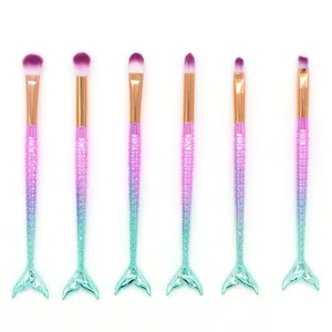 Detalles del juego de 6 pinceles de maquillaje de ojos de sirena con mangos degradados suaves.