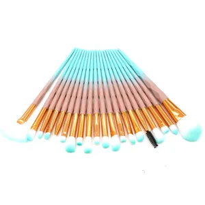 20-piece makeup brush set with gradient handles and soft synthetic bristles for professional use.