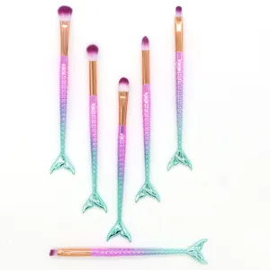 Set de 6 brochas de maquillaje de sirena para sombras, mango degradado, herramientas de belleza.