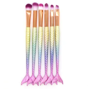 Set de 6 brochas de maquillaje sirena, mango degradado pincel de ojos herramientas de belleza.