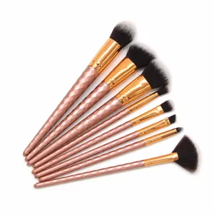 8-piece rose gold makeup brush set with threaded handles, professional cosmetic tools for beauty.